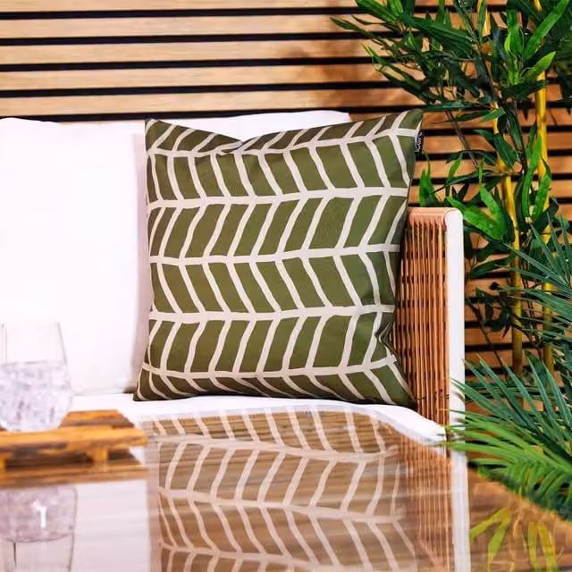 icon Mark Making Waterproof Indoor & Outdoor Cushion, Khaki Green, W/D/H: 43 x 43 x 43 cm