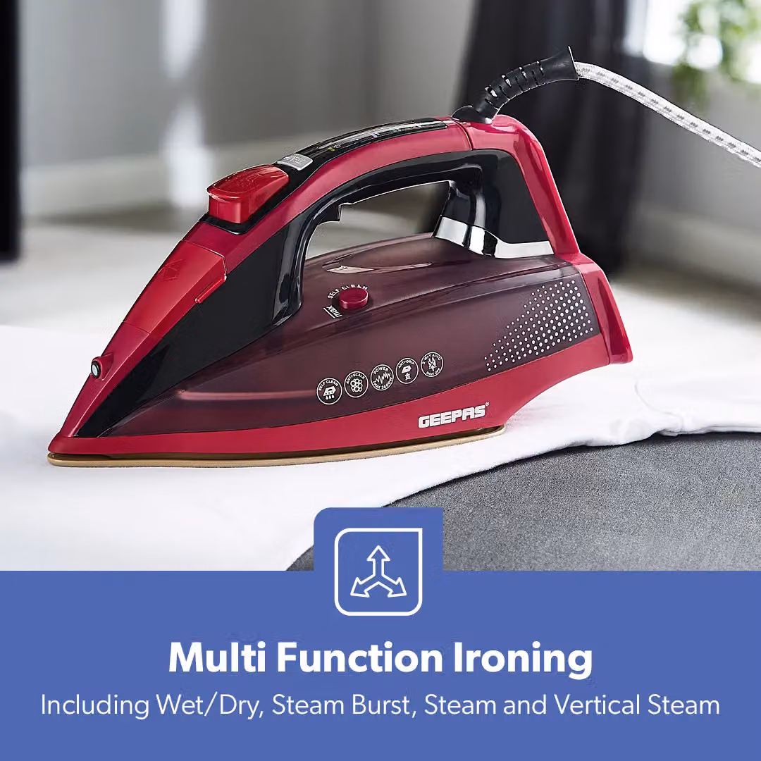 Geepas Digital Steam Iron 2400W with Ceramic Non-Stick Soleplate and Vertical Steam in Dark Pink – 3