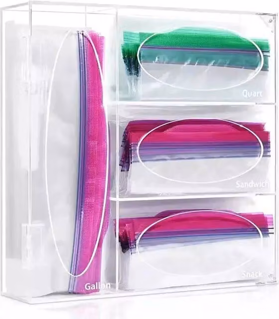 Kelvenix Transparent Acrylic Food Zip Freezer Bag Storage Organiser