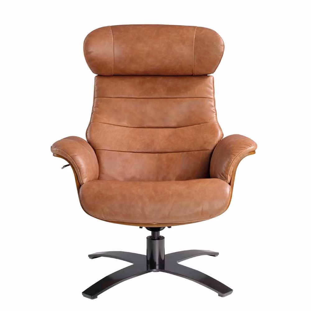 Angel Cerda Brown Leather Reclining Swivel Armchair with Solid Wood Frame – 2
