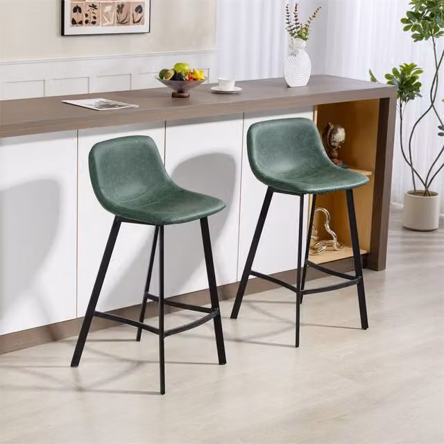 EONLION Set of 2 Green Synthetic Leather and Metal Modern Bar Stools with Back, Height: 100 cm