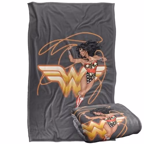 Warner Bros. JLA Wonder Woman Glowing Lasso Super Soft Fleece Throw Blanket, Multicolour, W: 91.44 cm x L: 147 cm – 1