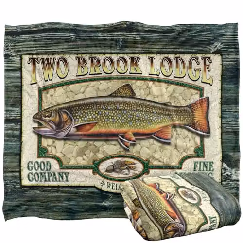 JQ Licensing Two Brook Lodge Sign Silky Touch Super Soft Fleece Throw Blanket, White and Multicolour, W: 152 cm, D: 127 cm