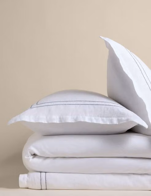 M&S Blue Striped Pure Linen Duvet Cover and Pillowcase Set, W: 180 cm, L: 200 cm