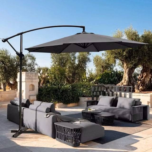 Livingandhome 3m Cantilever Parasol with Adjustable Tilt in Black