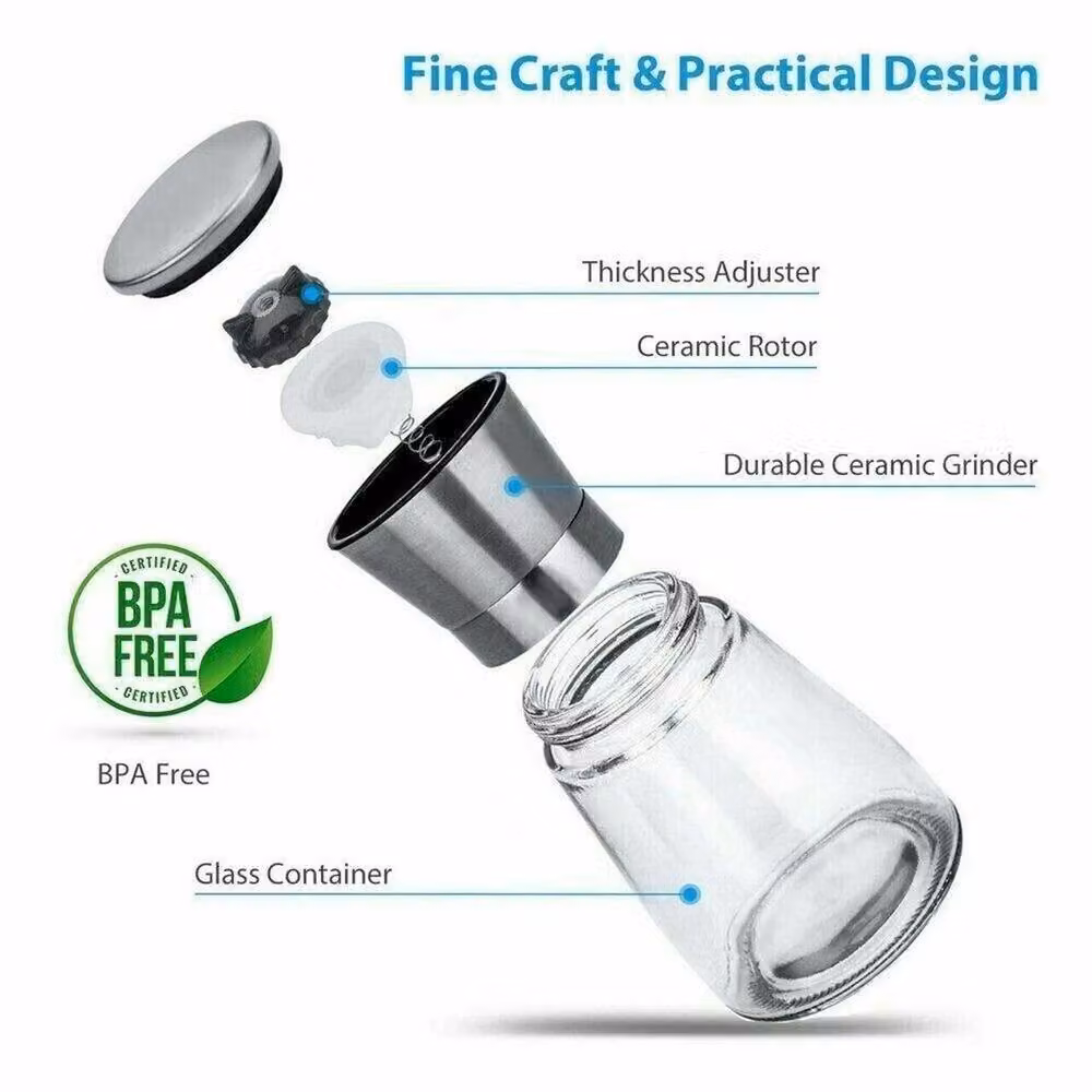NESTLUNE 2-Piece Salt and Pepper Grinder Set in Silver Stainless Steel and Glass, H: 15 cm, W: 15 cm, D: 100 cm – 2
