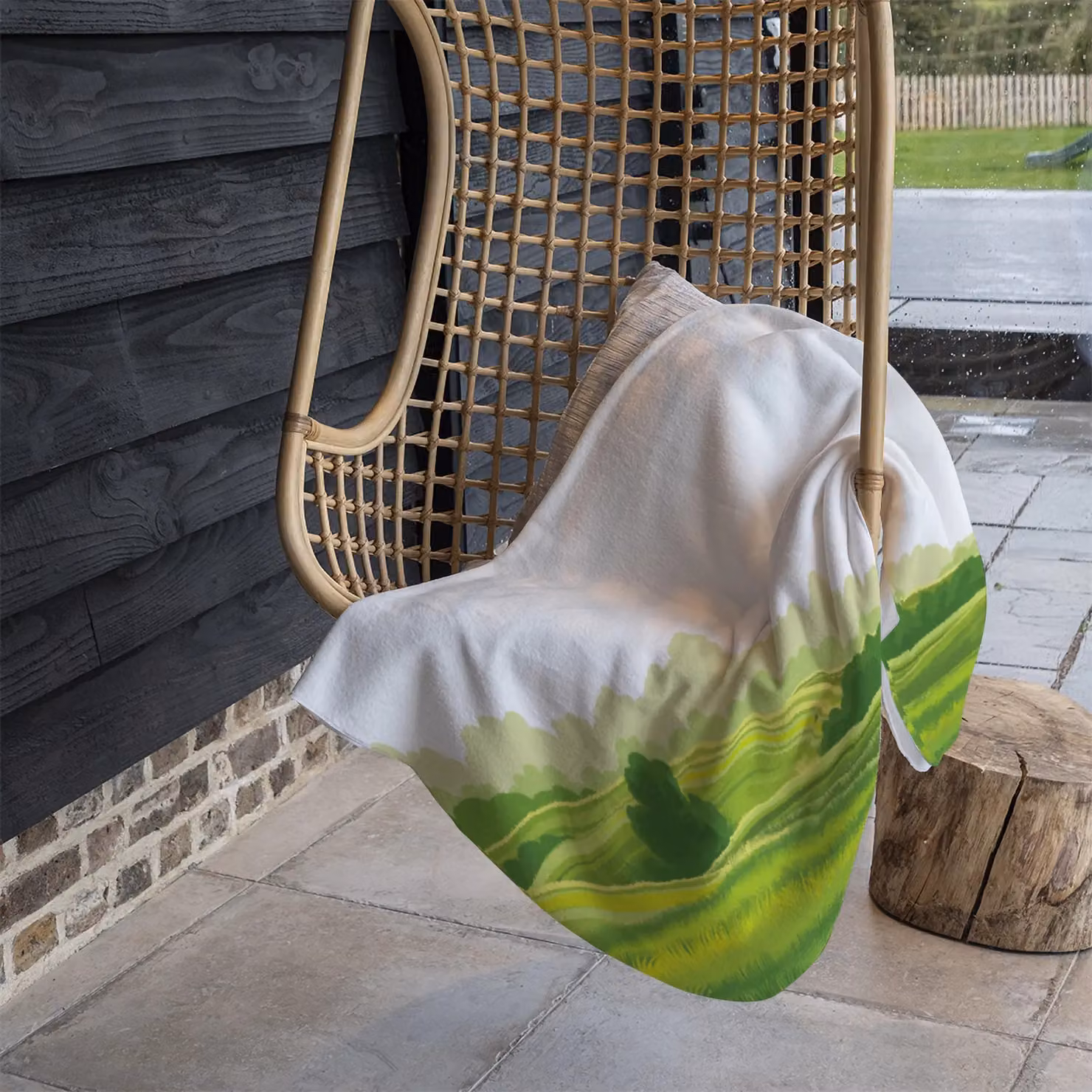 Benjamin Tate Design Landscape Illustration Fleece Blanket in Green and Beige, W/H: 120 x 150 cm – 3