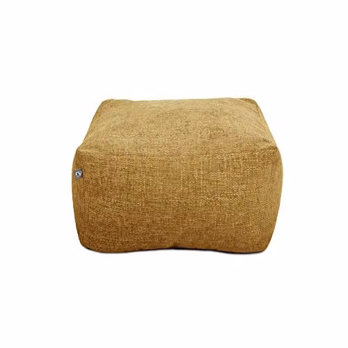 rucomfy Beanbags Weave Ottoman Bean Bag Pouffe in Yellow, W60 x D60 x H36 cm