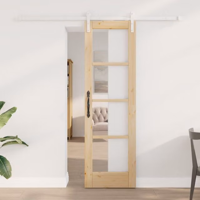 Berkfield Home Orkdal Minimalist Sliding Door with Hardware Set in White and Multicolour, Solid Wood and Glass, W: 198.5 cm, H: 61.0 cm