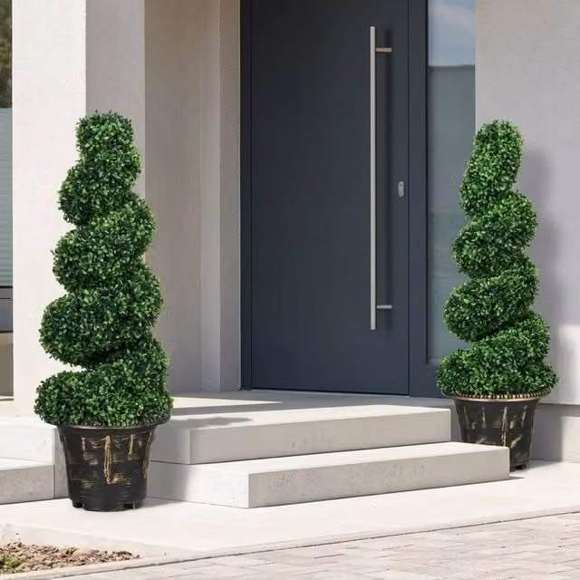 STILVORA Set of 2 Green Artificial Spiral Boxwood Trees, Height: 90 cm – 1