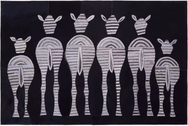 Orsina Safira Zebra Leather Patchwork Wall Art in Grey, White and Black – 1