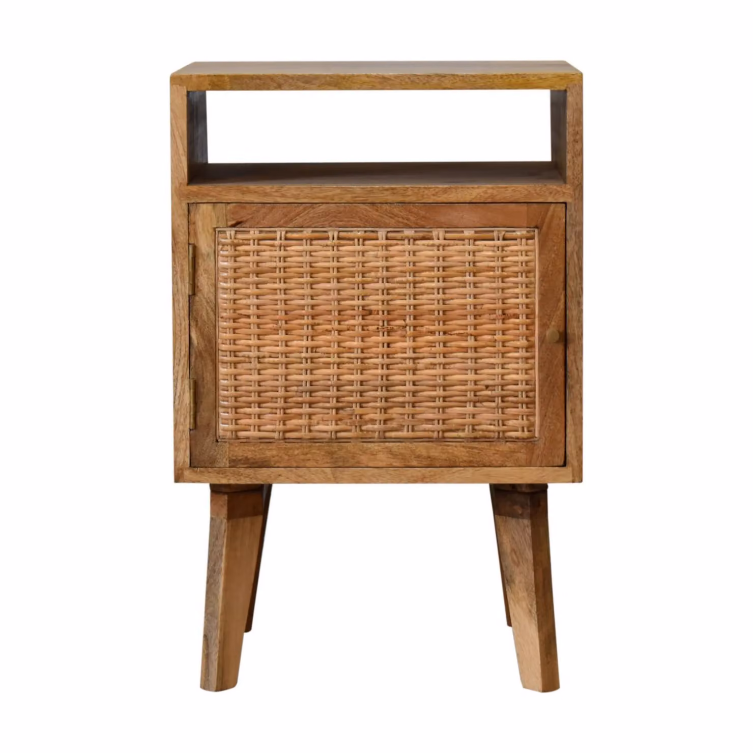 Aosom UK Solid Wood Bedside Cabinet with Knitted Fabric Door and Open Slot in Brown and Yellow – 2
