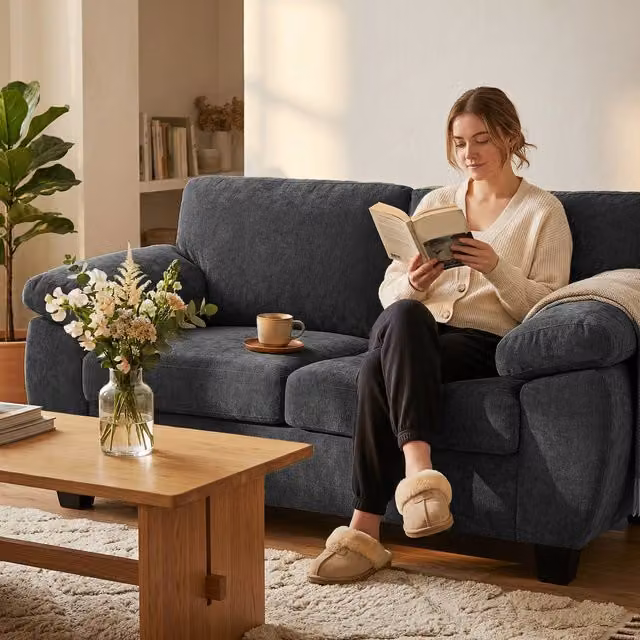 HOMCOM 2 Seater Grey Chenille Upholstered Sofa with Spring Core Cushions