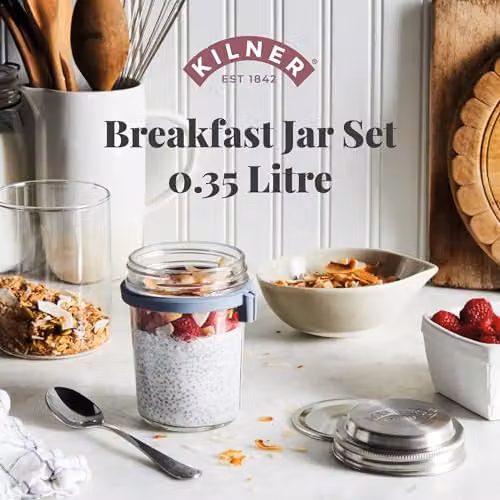 Kilner 0.35 l Transparent Breakfast Jar Set with Stainless Steel Spoon and Measuring Lid – 2