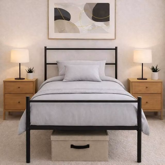 FLAVORA Heavy Duty Black Metal Cot Bed Frame – 1