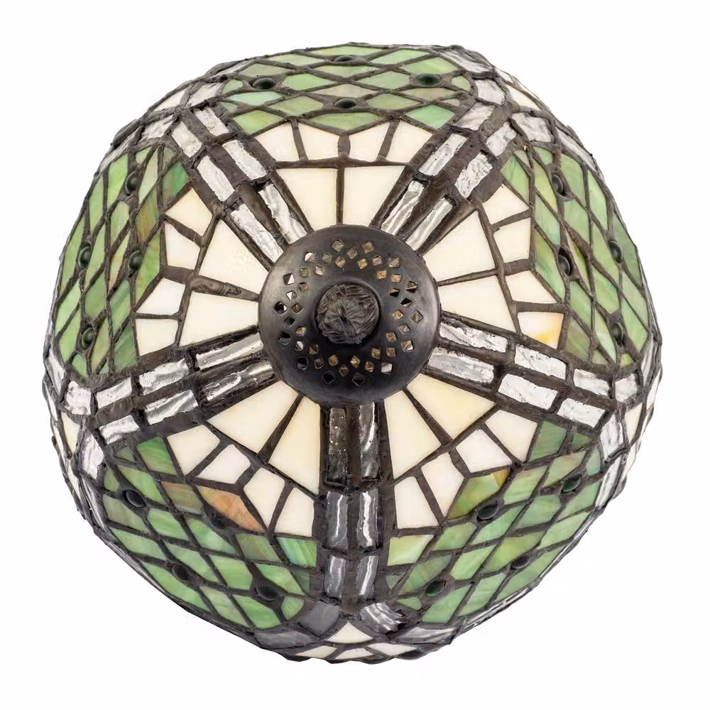 Happy Homewares Handmade Beaded Stained Glass Tiffany Table Lamp in Green – 2