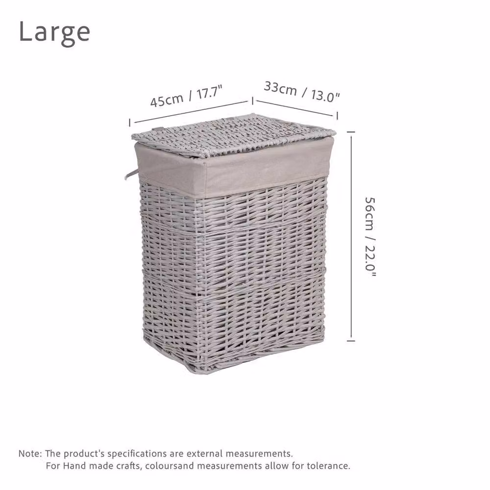 FLAVORA Grey Painted Wicker Rectangle Laundry Basket with Removable Bag, W/D/H: 50 x 50 x 50 cm – 2