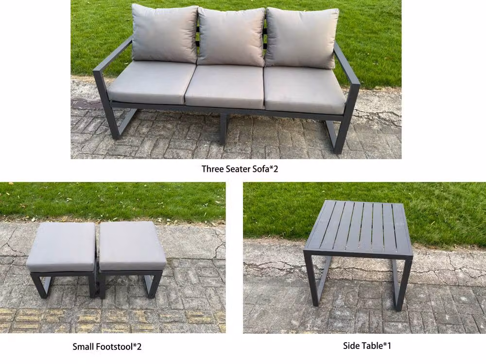Fimous 6-Piece Aluminium Garden Sofa Set with Height-Adjustable Lifting Table and Side Table in Anthracite Grey – 2