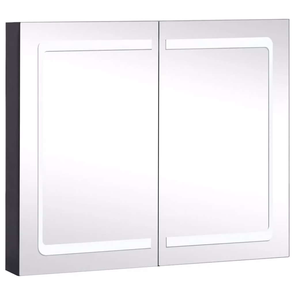 Berkfield Home LED Bathroom Mirror Cabinet in Black, W/D/H: 80 x 12.2 x 68 cm