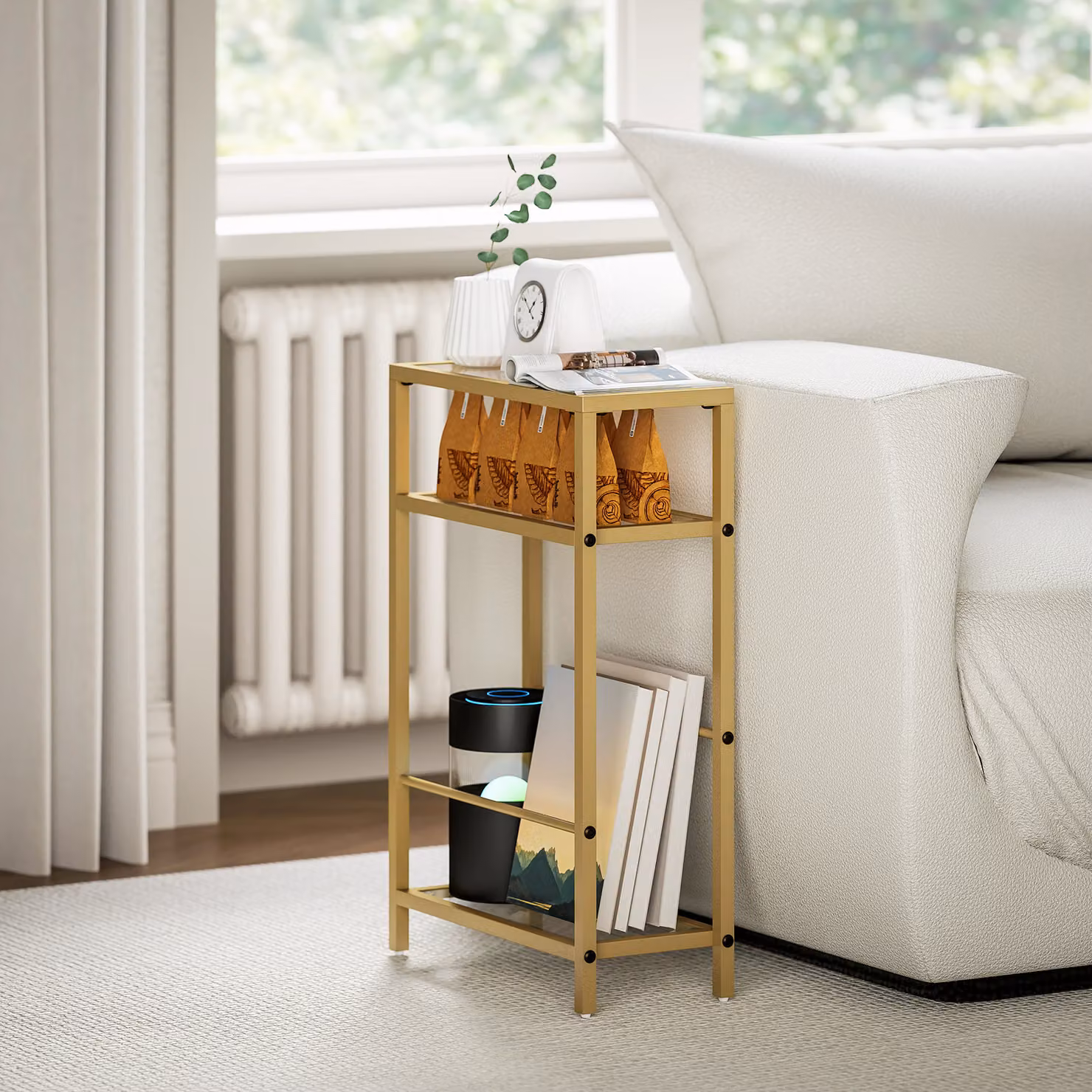 HOMCOM 3-Tier Gold Side Table with Tempered Glass Top and Storage Shelf – 6