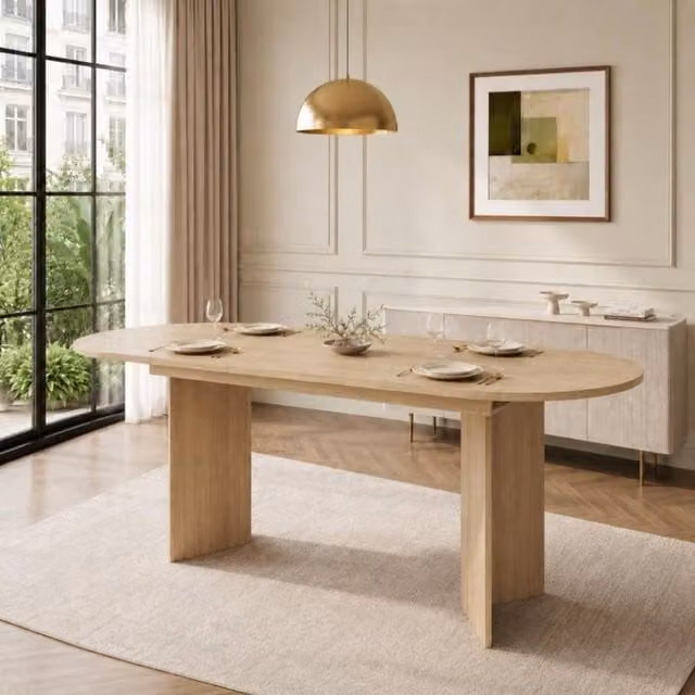 Merax Oval Extending Dining Table with Wood Effect MDF Top and Metal Base in Brown, W/D/H: 120-160 x 80 x 75.5 cm