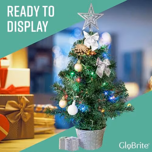 Globrite Pre-Lit Mini Christmas Tree, Green with Multicolour Lights, Height: 45 cm – 6