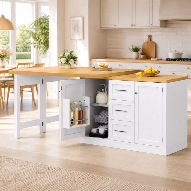 STILVORA Extendable Rectangular Dining Table with Storage in White, W/D/H: 120 x 77 x 75 cm – 1