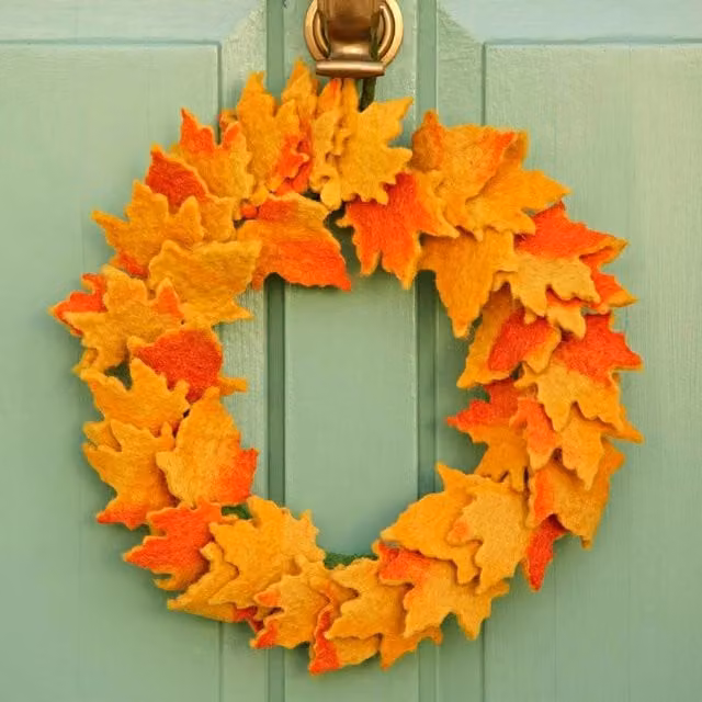 Paper High Autumn Leaves Hanging Wreath in Orange, Yellow and Green