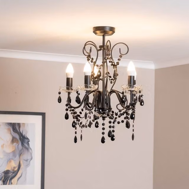 ValueLights Viscount 5 Way Black Jewel Chandelier Modern Metal Ceiling Pendant Light – 1
