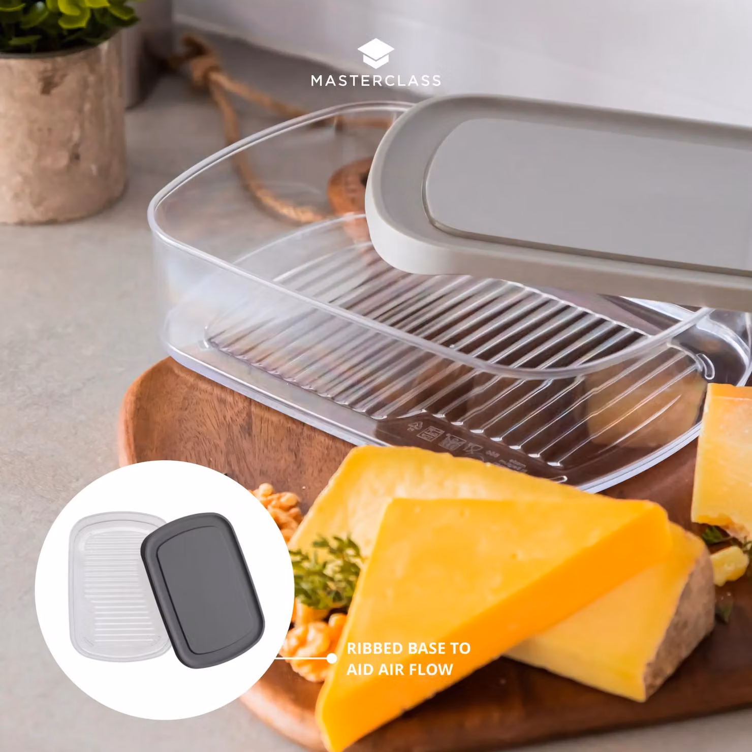 MasterClass Airtight Cheese Fridge Storage Container with Lid, 1.7 l, Transparent and Grey – 11