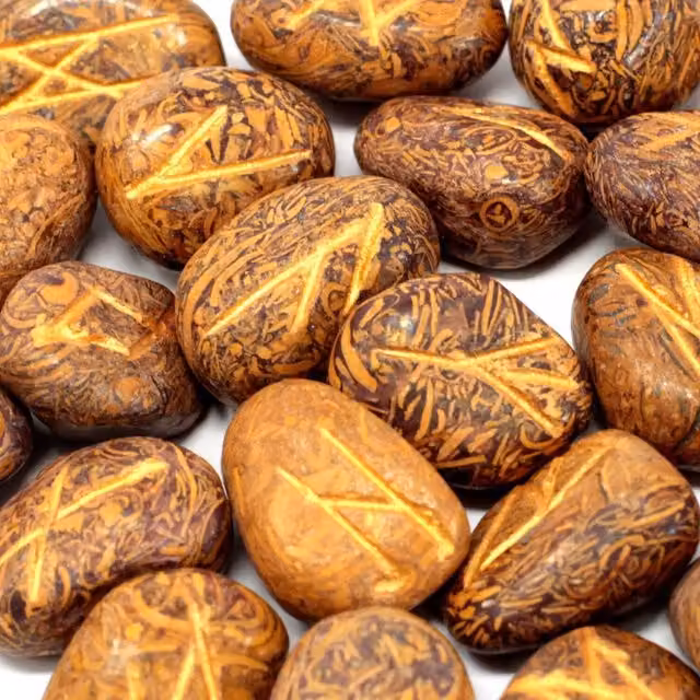 KDMK Snake Jasper Runes Stone Set in Yellow Pouch
