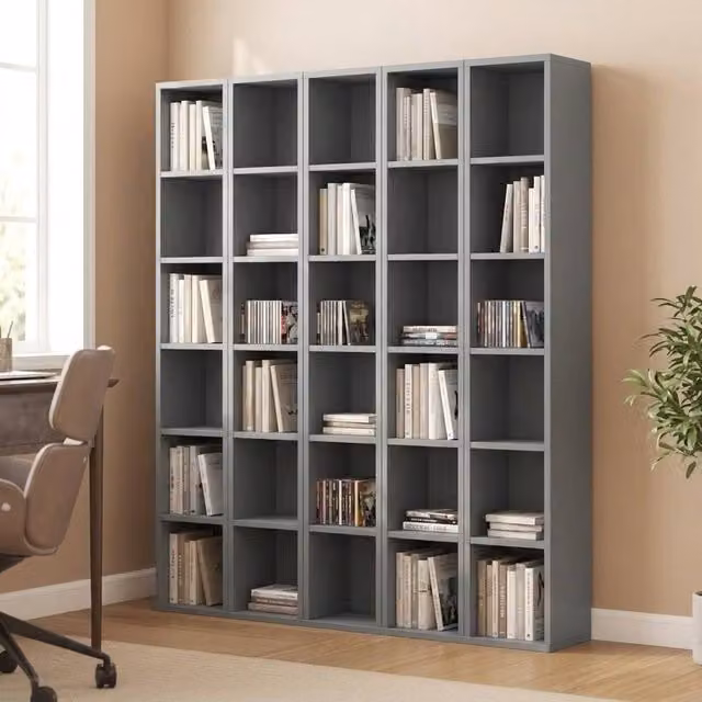 STILVORA Set of 2 Grey CD Storage Units with Adjustable Shelves