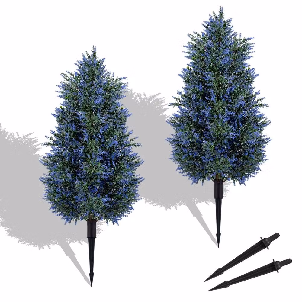 Costway 2 Pack Artificial Lavender Topiary Trees, Green Faux Cone Bushes, Height: 100 cm – 9