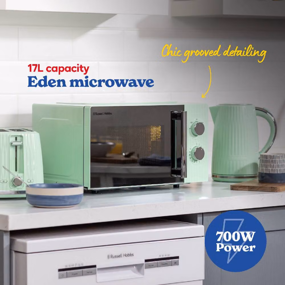Russell Hobbs Eden 17L Manual Solo Microwave in Green and White, 700W, W: 45.6 cm, D: 32.6 cm, H: 26.4 cm – 3