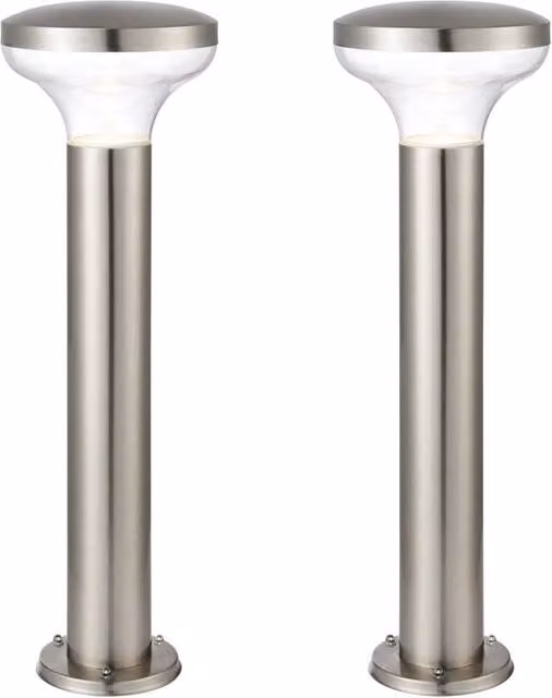 Loops 2 Pack Outdoor LED Post Bollard Lights in Silver Stainless Steel for Garden and Driveway Paths