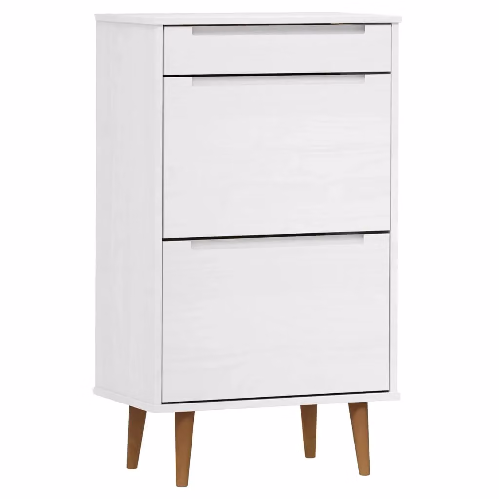 Berkfield Home MOLDE White Solid Wood Pine Shoe Cabinet W/D/H: 59.5 x 35 x 103 cm – 2
