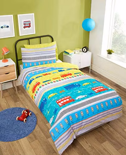 Studio Kids Childrens Vehicles Duvet Cover and Pillowcase Bedding Set, Multicolour, W/D/H: 135 x 200 cm and 50 x 75 cm