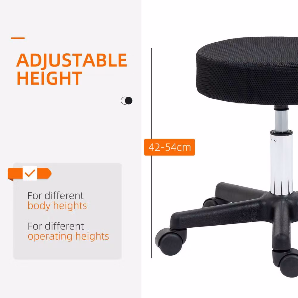 STILVORA Height Adjustable Salon Stool with Castors and Removable Fabric Cover in Black – 3