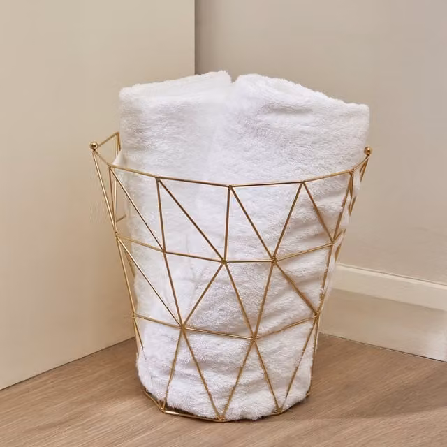 Orsina Gold and Beige Mesh Metal Tall Storage Basket – 1