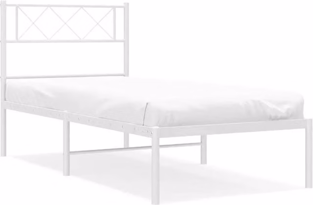 Berkfield Home Metal Bed Frame with Headboard in White, W/D/H: 100 x 190 cm – 1