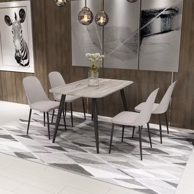 Core Products Ltd Aspen Rectangular Grey Oak Effect Dining Table and 4 Duo Plastic Chairs Set, W: 120 cm, D: 80 cm, H: 75 cm