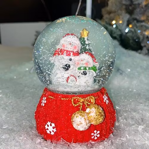 SHATCHI Musical Christmas Snowglobe with Santa and Snowman Scene, Multicolour, W/D/H: 10 x 10 x 15 cm – 3