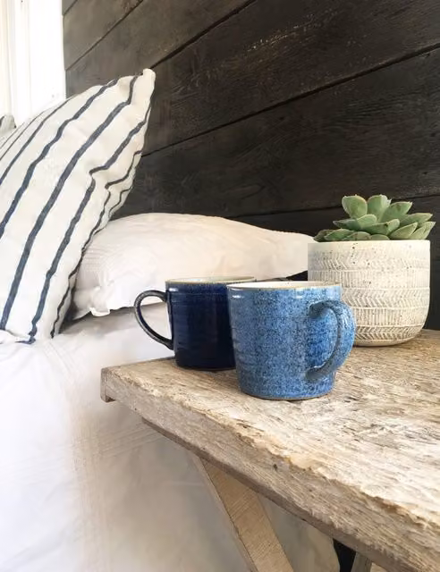Denby Studio Blue Ridged Stoneware Mugs, Set of 2, Blue Mix