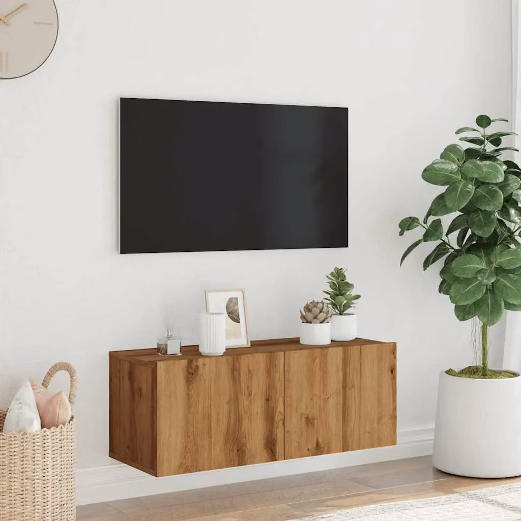 Berkfield Home Artisan Oak Wall Mounted TV Cabinet in Brown, W/D/H: 80 x 30 x 30 cm – 3