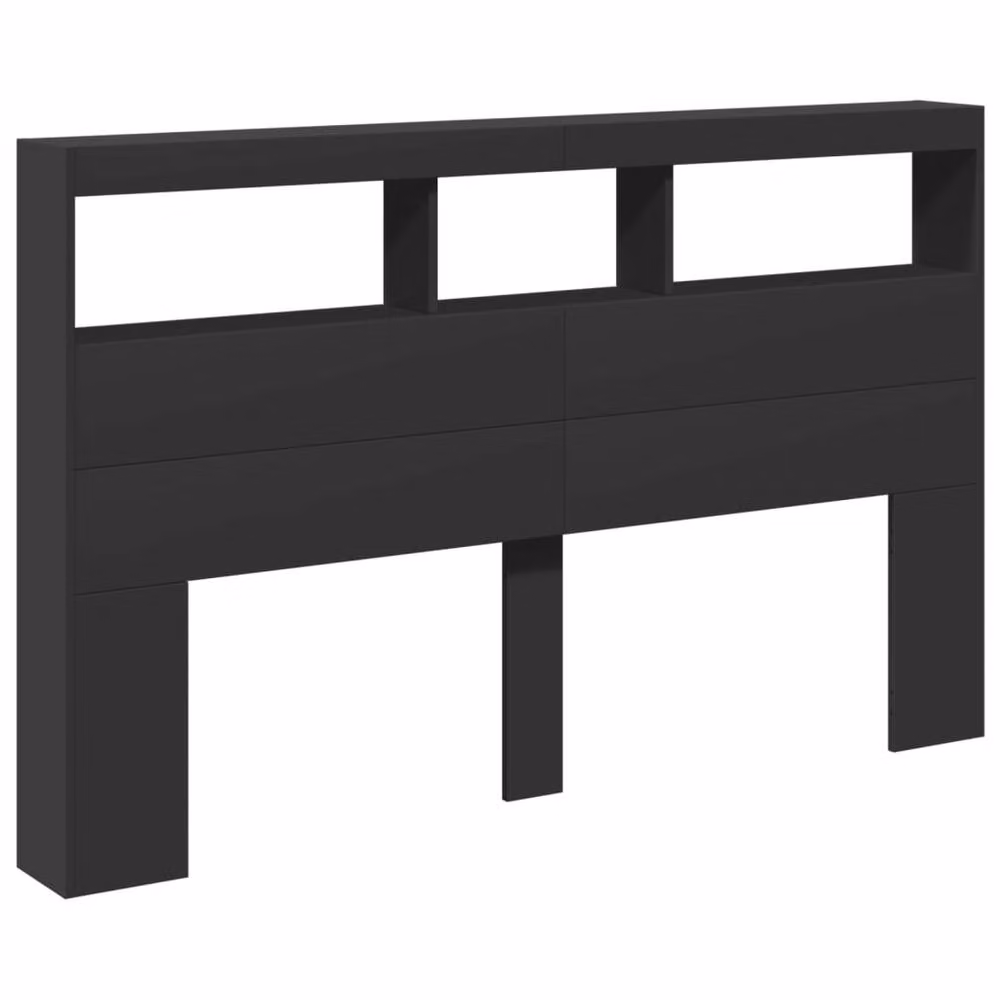 Berkfield Home Modern Black Headboard Cabinet with LED Lighting and USB Charging Port, W/D/H: 160 x 17 x 102 cm – 3