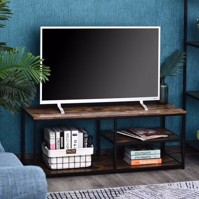 HOMCOM Industrial Style TV Stand Cabinet in Brown and Black with Metal and Wood Construction, W: 120 cm, D: 40 cm