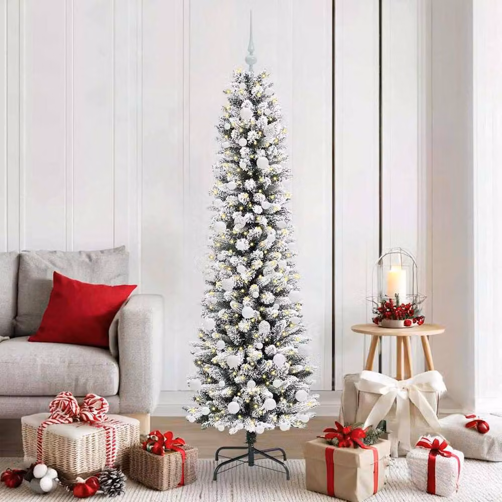 Berkfield Home Artificial Christmas Tree with 300 LEDs in Green and White, H 180 cm x W 53 cm – 2