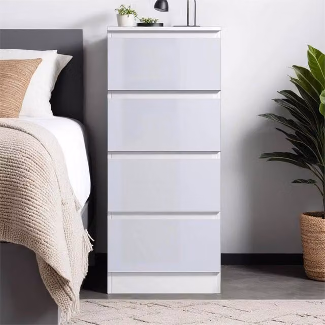 SPETLEK 4 Drawer Chest of Drawers Scandinavian Handleless White Glossy