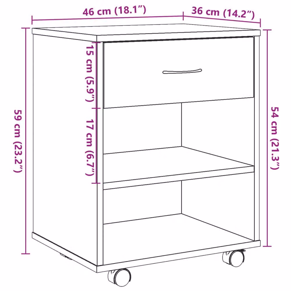 Berkfield Home Rolling Cabinet in Old Wood Brown, W/D/H: 46 x 36 x 59 cm – 7