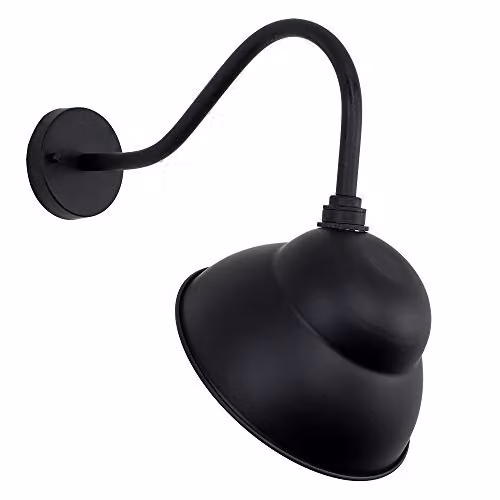 MiniSun Black Metal Swan Neck Outdoor Wall Light with Dome Shade and 6W LED Bulb, IP23 Rated – 1